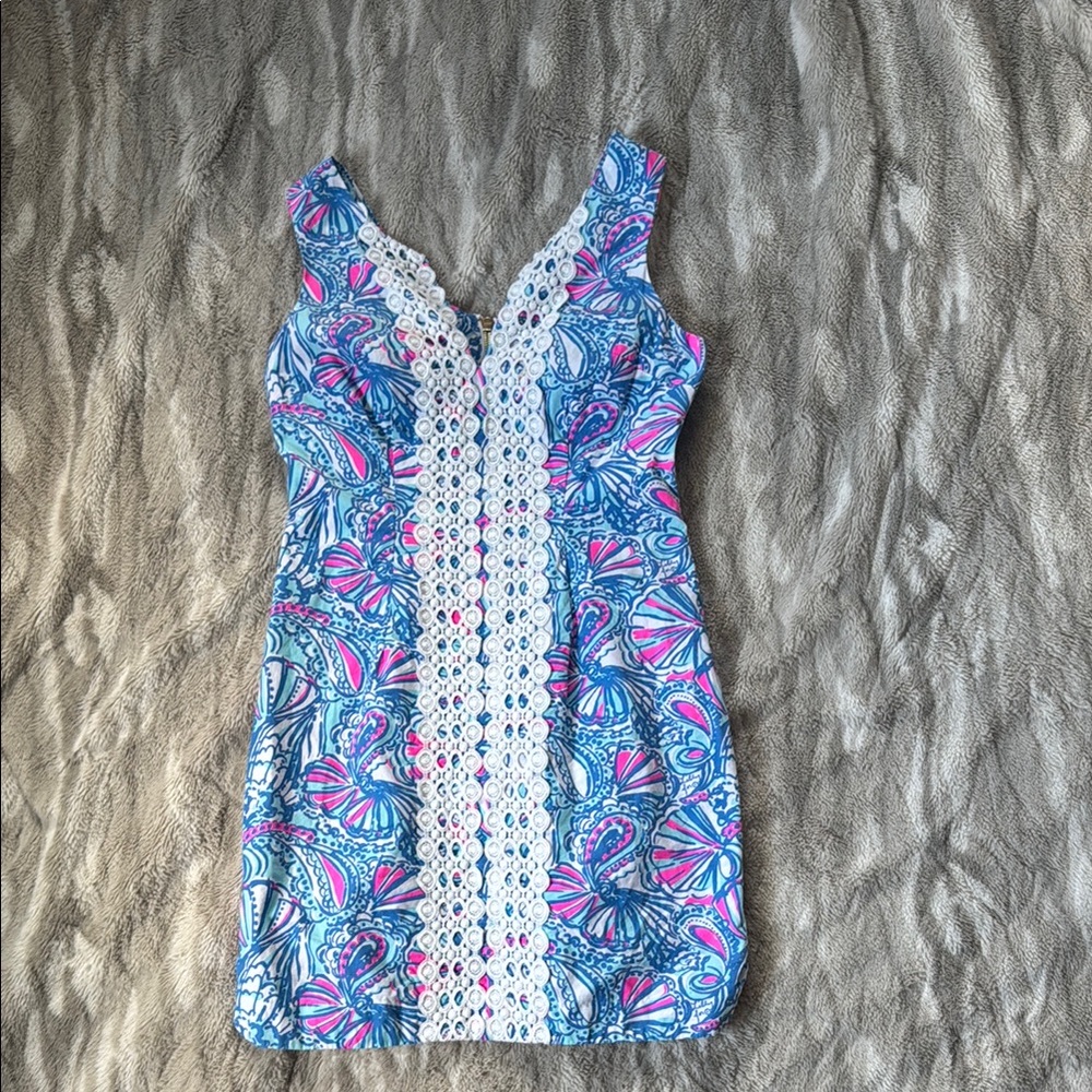 Lily Pulitzer Pink and Blue Dress with Lace Detail